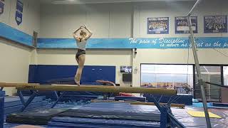 Skill sets on beam: flic-lay, front tuck, back tuck, switch leap switch half, full turn, gainer pike