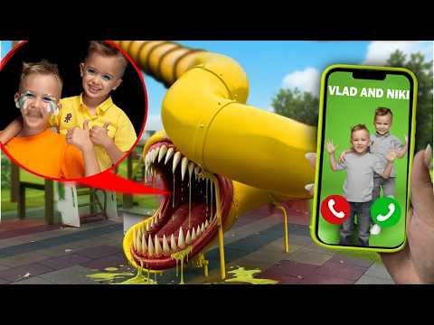 SLIDE EATER eat Vlad and Niki and CALL for HELP at 3AM | SCP Slide Monster RUN!