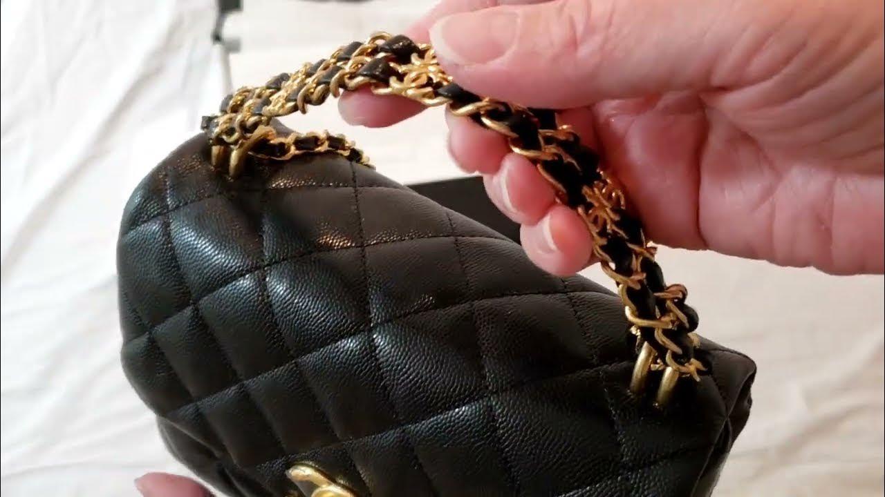 Chanel Mini (Small) Coco Handle Quilted Black Caviar Aged Gold