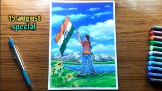 15 august drawing || Independence day drawing || Oil pastel drawing screenshot 1