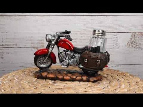 Retro Black Chopper Road Hog Motorcycle Salt And Pepper Shakers