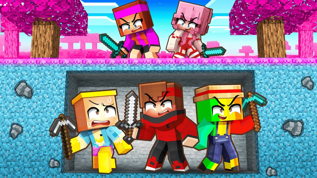 Девушки-охотницы против парней в Manhunt в Minecraft!