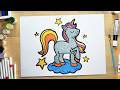 Cute Unicorn Drawing & Coloring | Easy Step by Step Unicorn Art 🌈 | Six Paint Pops