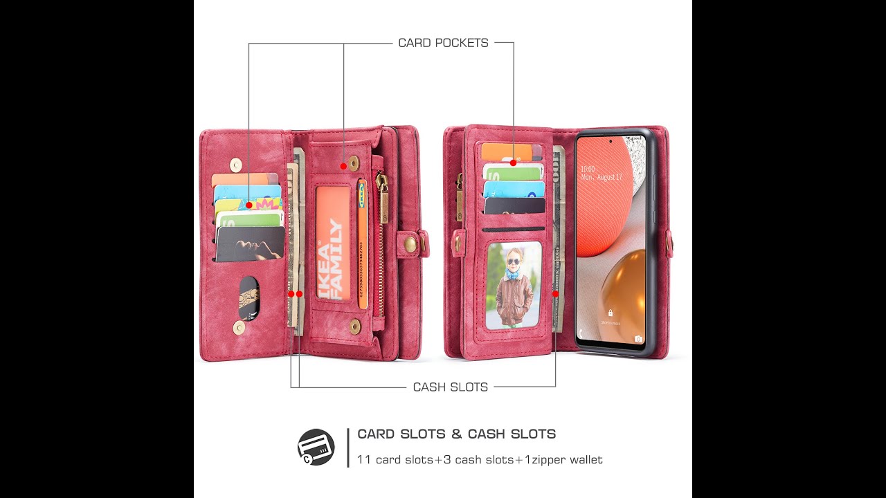 CaseMe Samsung Galaxy A72 Wallet Detachable 2 in 1 Case Red
