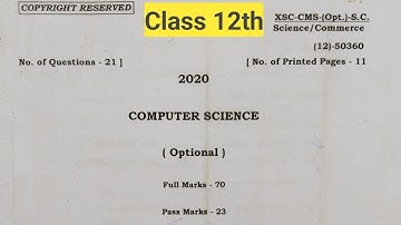 Class 12th Computer Science 2020 question paper jac board||Computer Science objective & subjective||