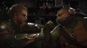 Injustice 2 : Green Arrow Vs (TMNT) Michelangelo - All Intro/Outros, Clash Dialogues, Super Moves