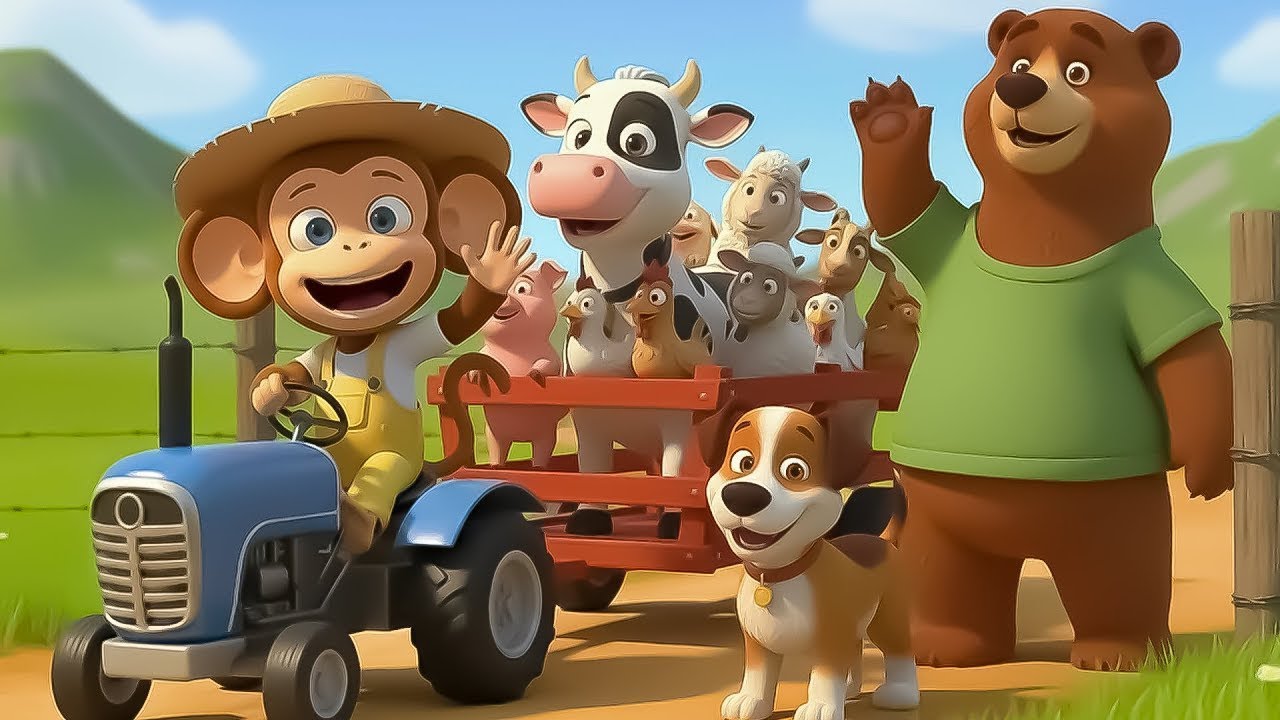 Monkey Tractor: Move horses, cows, pigs, chickens to the farm and take care of them | Farm Work🐒 🚜