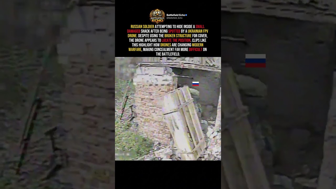 Russian Soldier Hides in Shack as Ukrainian FPV Drone #shorts