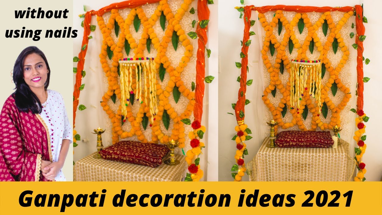 Easy Ganpati Decoration Ideas at home 2021 Traditional Backdrop ...