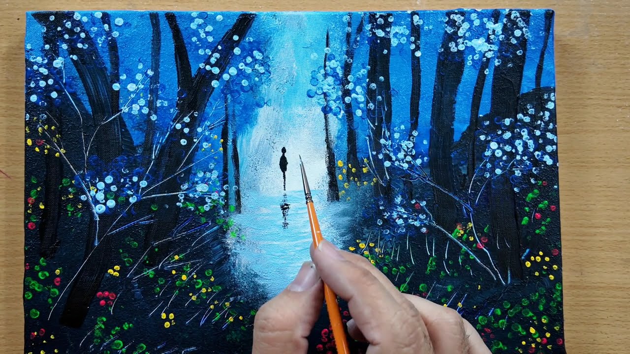 Romantic Couple Walking in a Blue Forest IRelaxing Acrylic