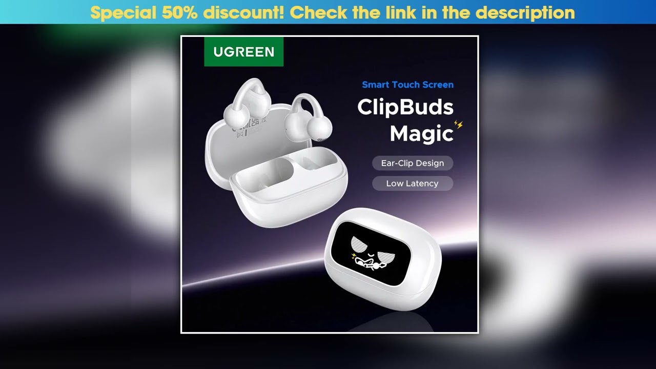 UGREEN LCD Full Color Smart Screen Wireless TWS Bluetooth Earphones Earbuds Open Clip Ear