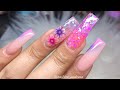 Pink & Purple Acrylic Nails 🌸💜✨ | Encapsulated Flowers | Acrylic Nails Tutorial