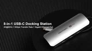 Vention USBC to HDMI/USB 3.0 x 3/RJ45/SD/TF/PD Docking Station 0.15M Gray Aluminum Alloy Type TQK
