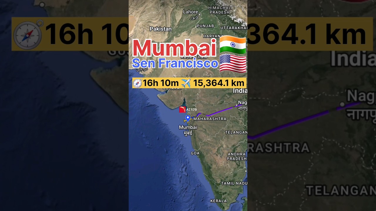 Mumbai to Sen Francisco flight Route #googleearth #vueling #airplane #travel #flightpath #airways