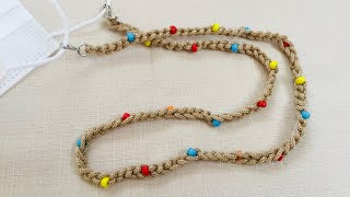 #66 スワン糸（マクラメコード）とビーズでマスクコード作ってみた【DIY】Mask cord with beads and yarn/마스크목걸이