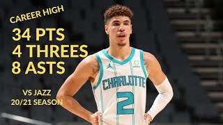 LaMelo Ball 34 Pts 4 Threes 8 Asts 4 Rebs 2 Stls Highlights vs Utah Jazz | NBA 20/21 Season