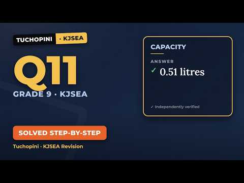 Thumbnail showing a cuboid milk packet with dimensions and the KJSEA 2025 Maths Q11 capacity question