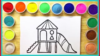 Tô Màu Tranh Cát Nhà Vui Chơi , Cầu Tuột , Nhà Vui Chơi - Sand Painting Slider For Kids. 360.