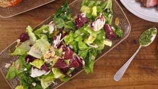 Salad with Toasted Almonds, Honey-Dijon Vinaigrette and Crumbled Blue Cheese