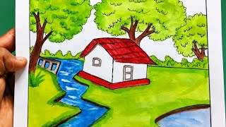 Village Scenery Drawing with Pencil | Easy Sketch Tutorial