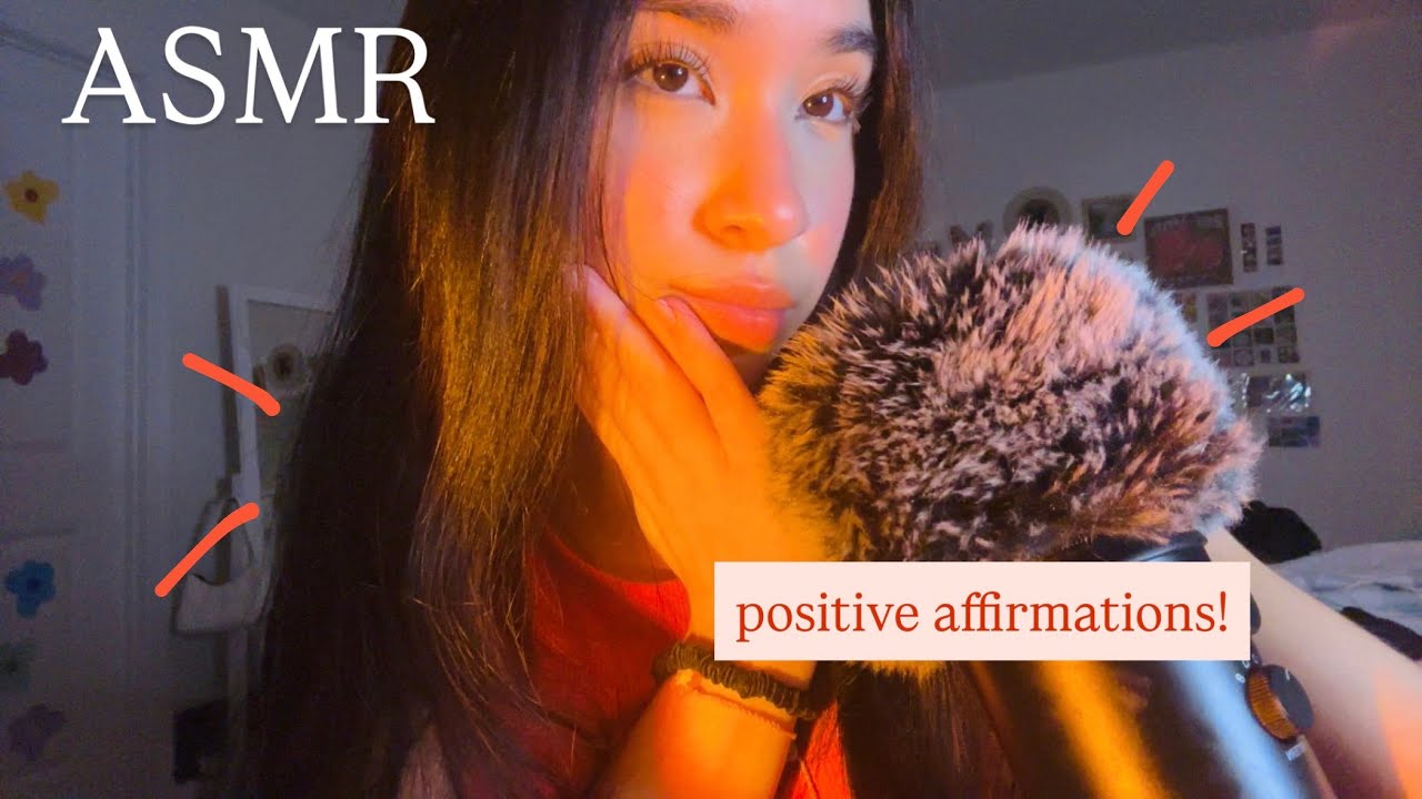 ASMR || slow & gentle positive affirmations, hand movements, fluffy mic massage 💜