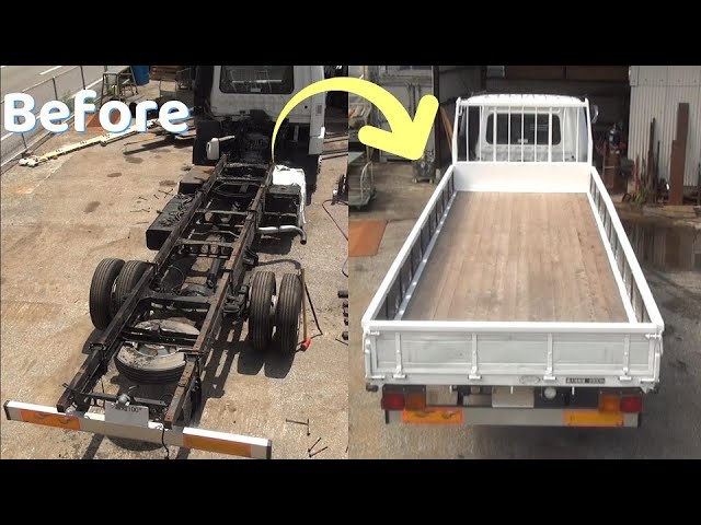 4トン車荷台　鉄板貼り　内フック トラック123の荷台加工：中古トラックへ床フックの取付、すでに鉄板が