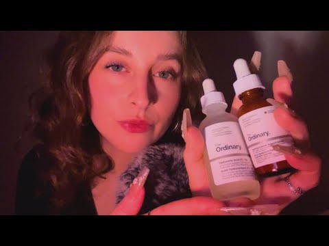 ASMR clicky whispers, mouth sounds and tapping (skincare routine)