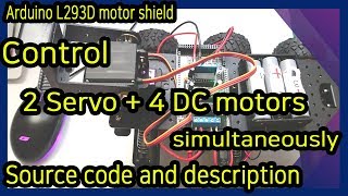 2개 서보모터, 4개 DC 모터 동시 제어 코드와 설명. 아두이노 L293D 모터쉴드