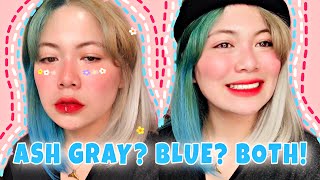 DIY BLUE AND ASH GRAY SPLIT HAIR COLOR! AFFORDABLE!!!