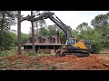 Using the big volvo 350 excavator to take down the massive pines