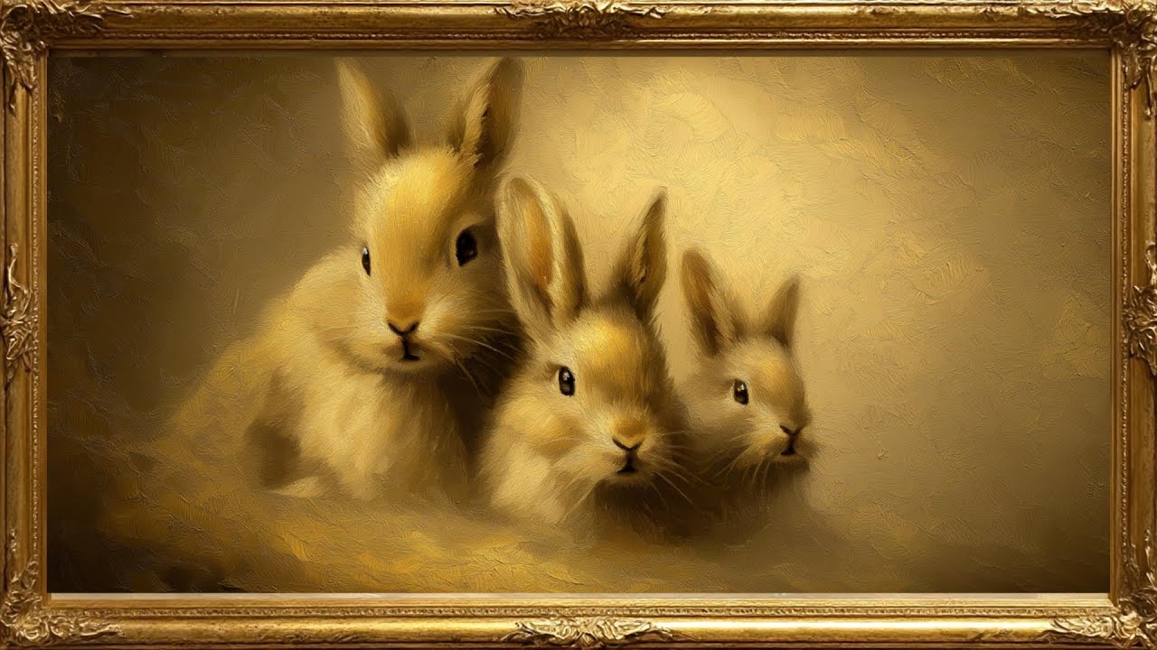 Vintage Rabbit Family TV Art | Cozy Holiday Silent Screensaver