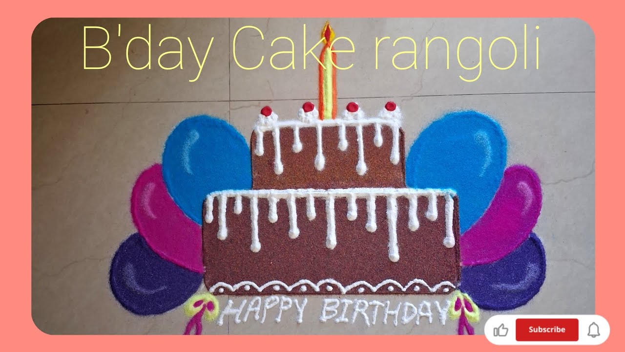 B'day cake rangoli design🎂|Easy rangoli🎈|How to make Beautiful cake rangoli #cakerangoli @RBK-7-85