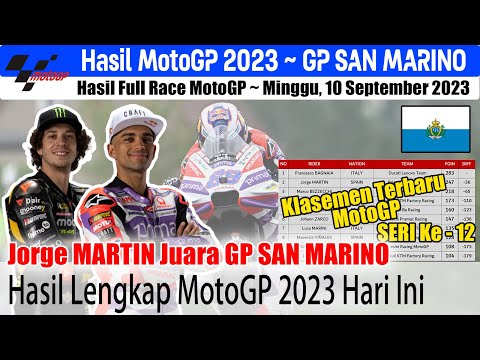 Hasil MotoGP Hari Ini~Hasil Race GP San Marino 2023~Klasemen Rider Terbaru GP Misano
