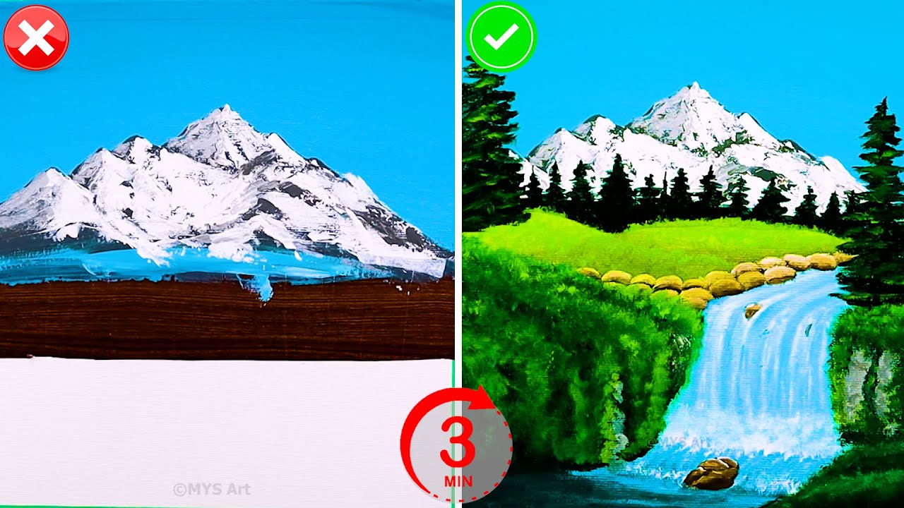How To Paint Mountain Landscape in 3 Mins Step by Step for beginners 😍