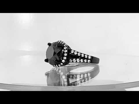 Black Diamond Engagement Ring 14K Black Gold Vintage Style 4.75 Carat Halo Pave Huge Certified Handmade