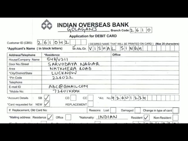 how to fill atm debit card form of
