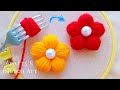 Super easy woolen craft ideas with fork  diy woolen flowers  hand embroidery amazing trick