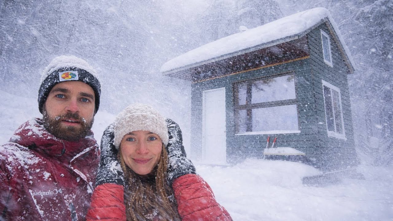 Winter camping in a Tiny Off Grid Cabin in a Snowstorm | 20+ Inches of Snow!