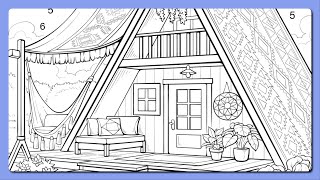 Color by Number A-Frame Cabin with Hammock Cabbage Garden Color Oasis #coloring #relaxmindgames screenshot 3