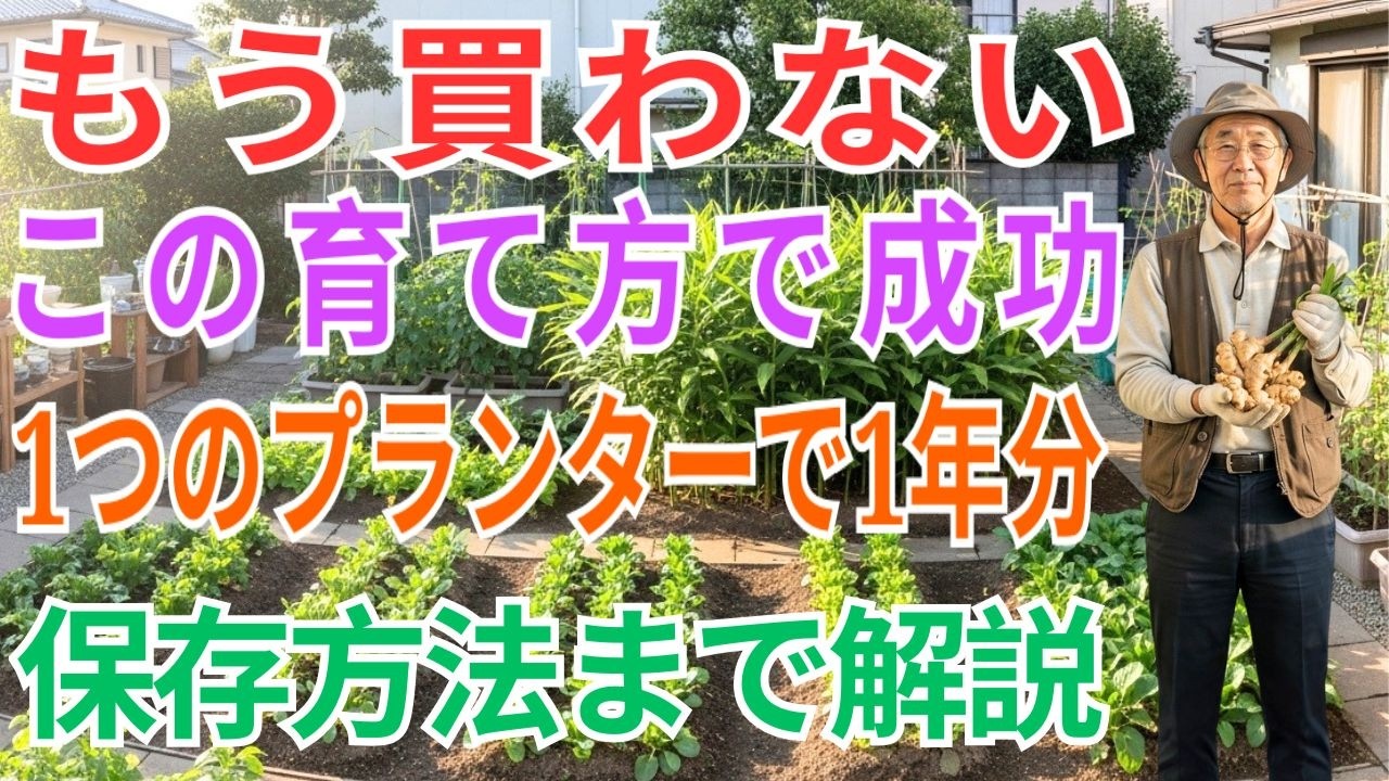 【絶対失敗しない】もう生姜を買わない。1つの30cmプランターで1年分できる“45日目の土寄せ”。今見ないと後悔【生姜栽培】【土寄せ】【プランター菜園】【保存方法】