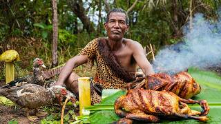 ROASTED DUCK WITH COCONUT MILK | Old Man Cooks Traditional Duck in the Forest | Healthy Forest Food