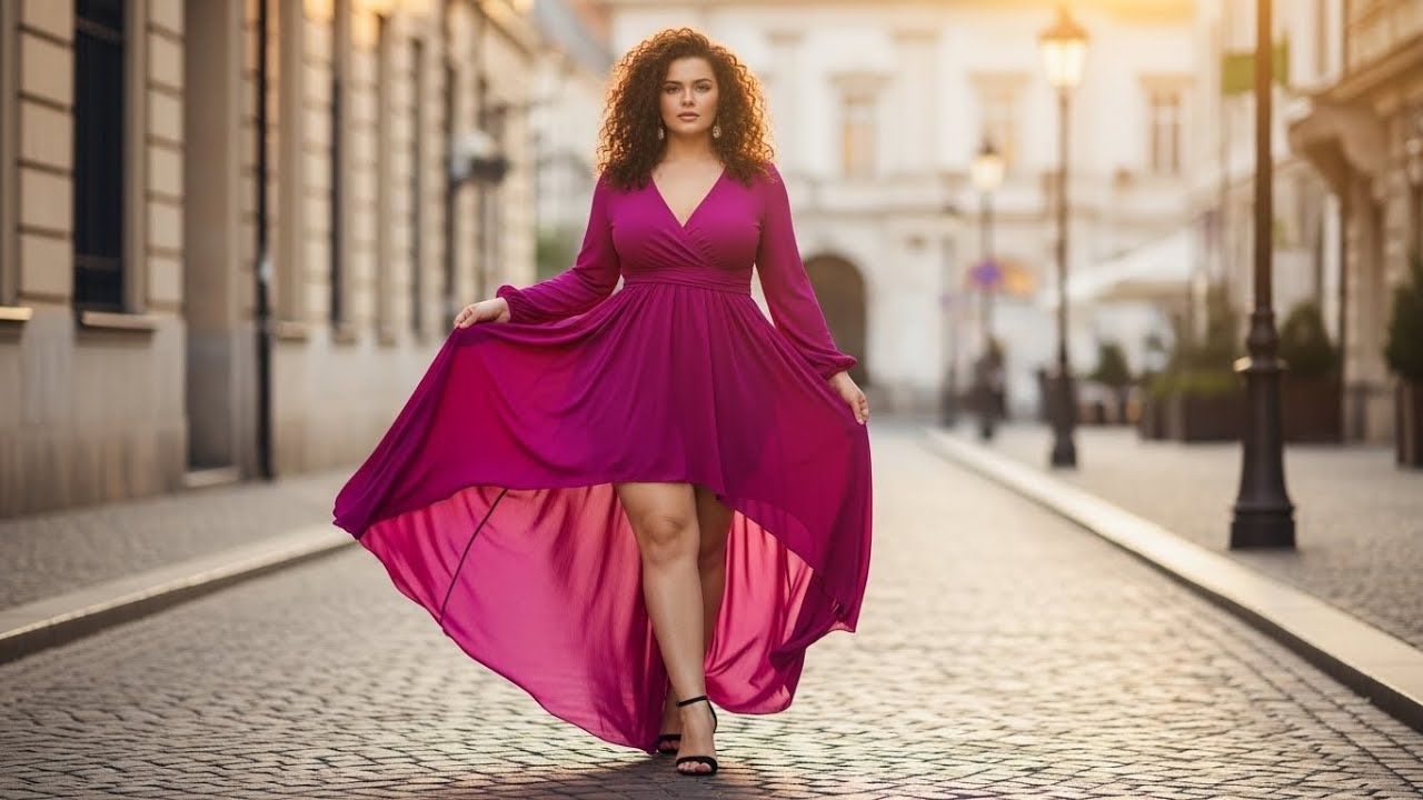 Cinematic Plus Size Fashion Showcase ✨ Golden Hour Street Walk + Luxury Outfit Transitions (4K HDR)