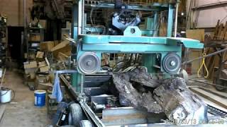 Homemade sawmill cutting white oak slab leftovers