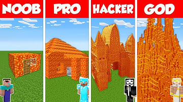 Minecraft Battle: NOOB vs PRO vs HACKER vs GOD: LAVA BLOCK HOUSE BASE BUILD CHALLENGE / Animation