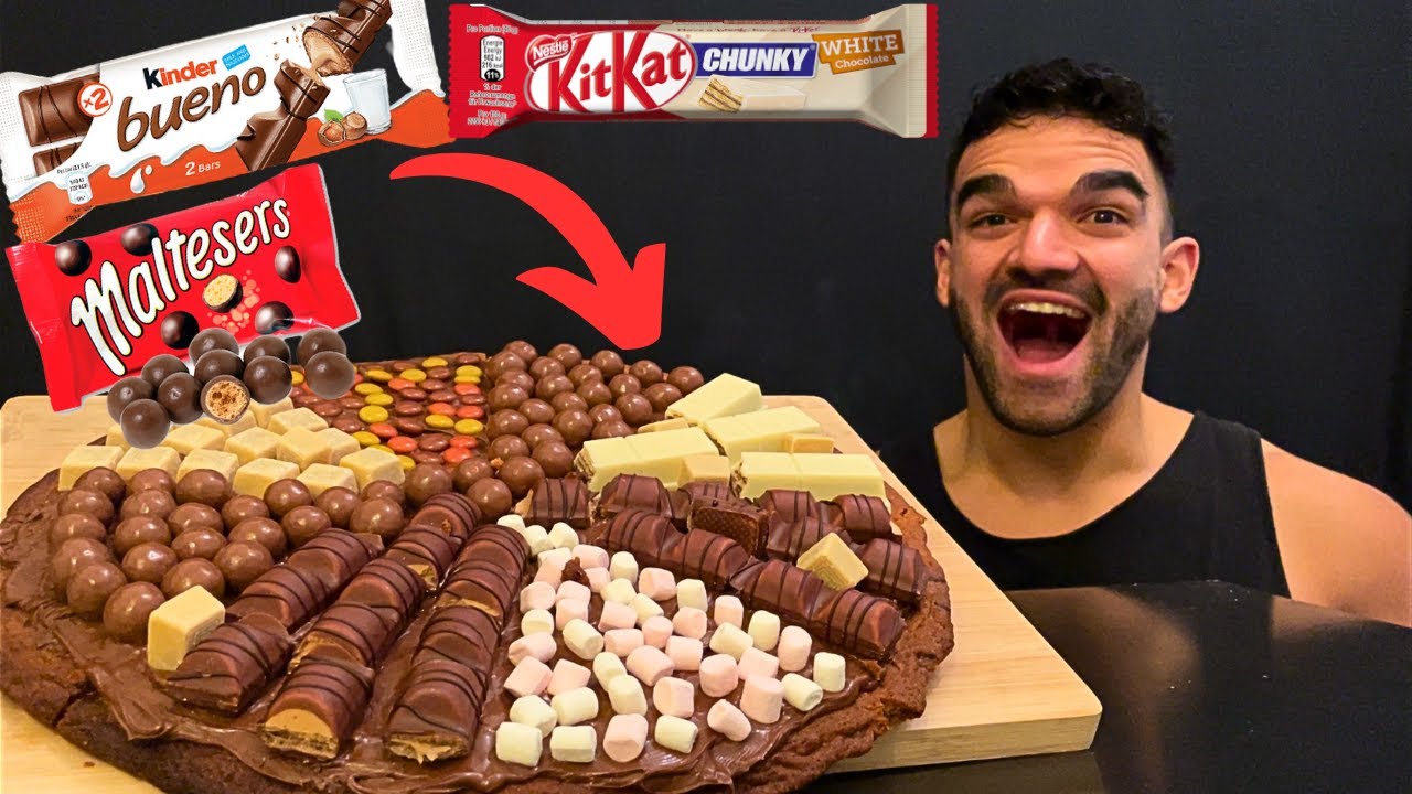 ASMR MUKBANG GIANT CHOCOLATE NUTELLA COOKIE, KINDER BUENO, KITKAT, MALTESERS, MARSHMALLOWS