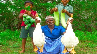 BOTTLE GOURD DUCK GRAVY | DUCK CURRY WITH BOTTLE GOURD RECIPE | Cooking and Eating in village