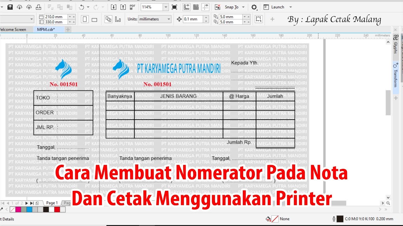 Cara setting Nomorator pada Nota Menggunakan Coreldraw - YouTube