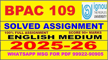 BPAC 109 solved assignment 2025-26 in English || bpac 109 solved assignment 2026 || bpac109 2025-26
