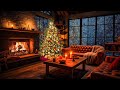 Wooden cabin winter wonderland  heavy snowfall fireplace sounds for sleeping  christmas coming