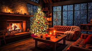 Wooden cabin winter wonderland | Heavy snowfall, fireplace sounds for sleeping | Christmas coming